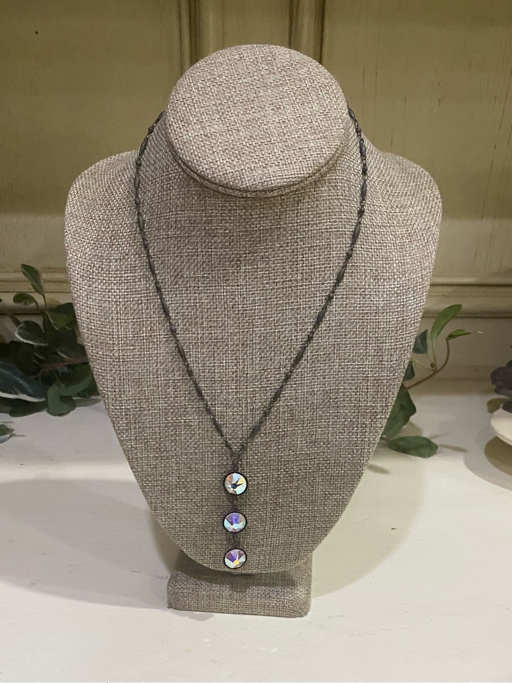 Pink Panache Bronze Triple AB Crystal Drop Necklace